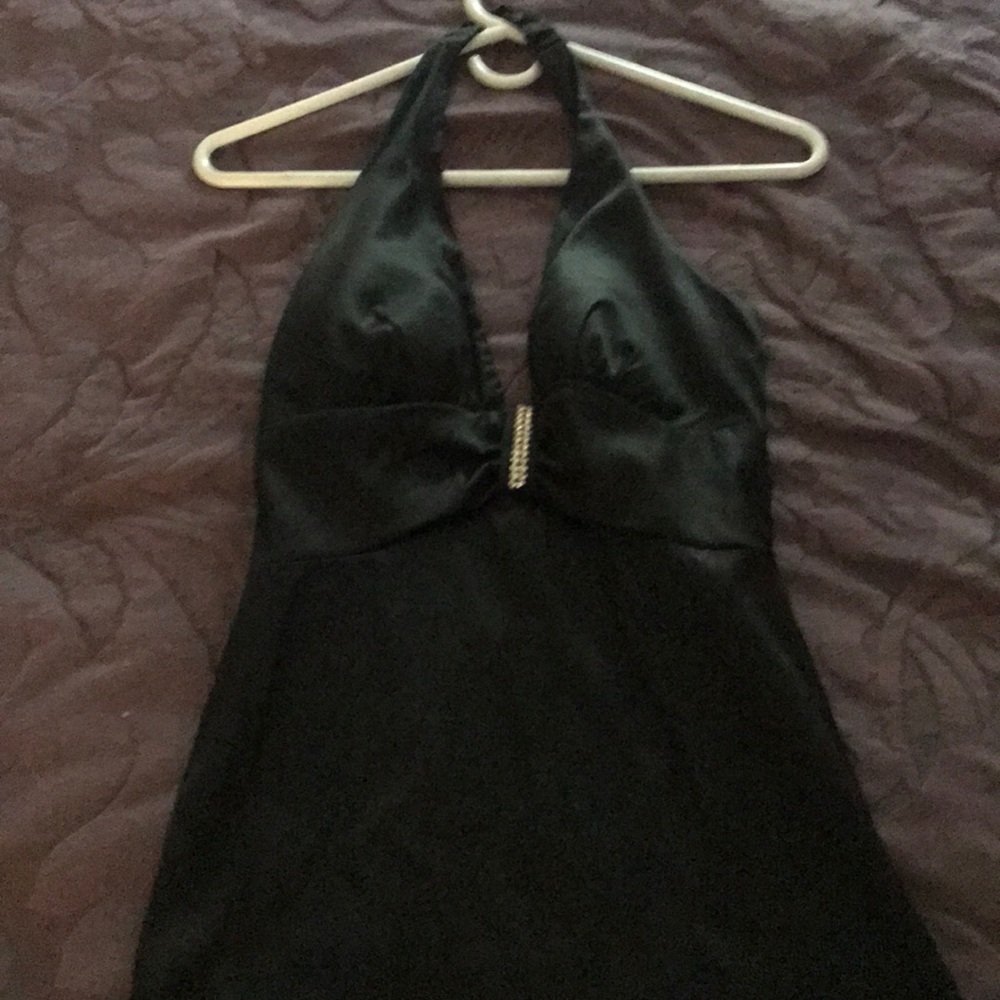 Cocktail dress in black satin with rhinestone